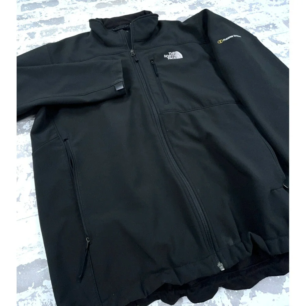 North Face Jacket Men XL Black White Soft Shell Wind‎ Coat Layer Fleece Lined  *
